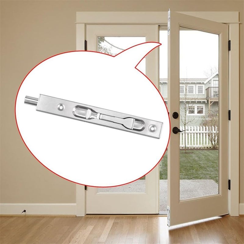 6 Inch Door Bolts, Stainless Steel Concealed Security French Door Locks with Hardwares, Metal Flush Latch Bolts for Composite Wood Double Dummy Door, 2 Pcs (Silver) - Image 2
